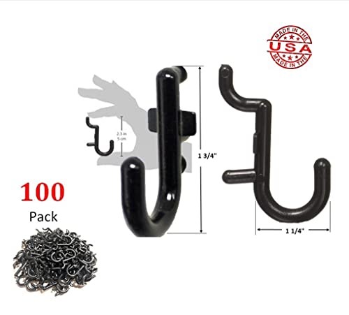 100Pcs Pegboard Accessory Peg Hook Set – Durable, Self-Locking Black 1/4" J