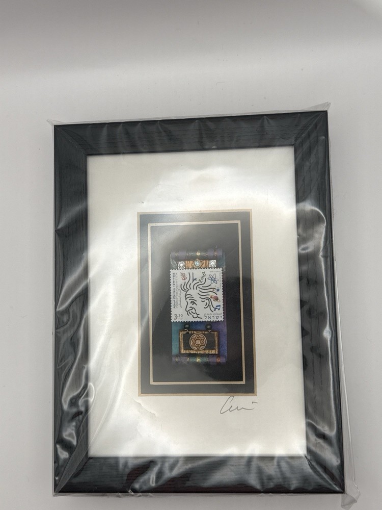 Michael Cukier Signed Original Mixed Media Assemblage Einstein Stamp 8x6 Framed