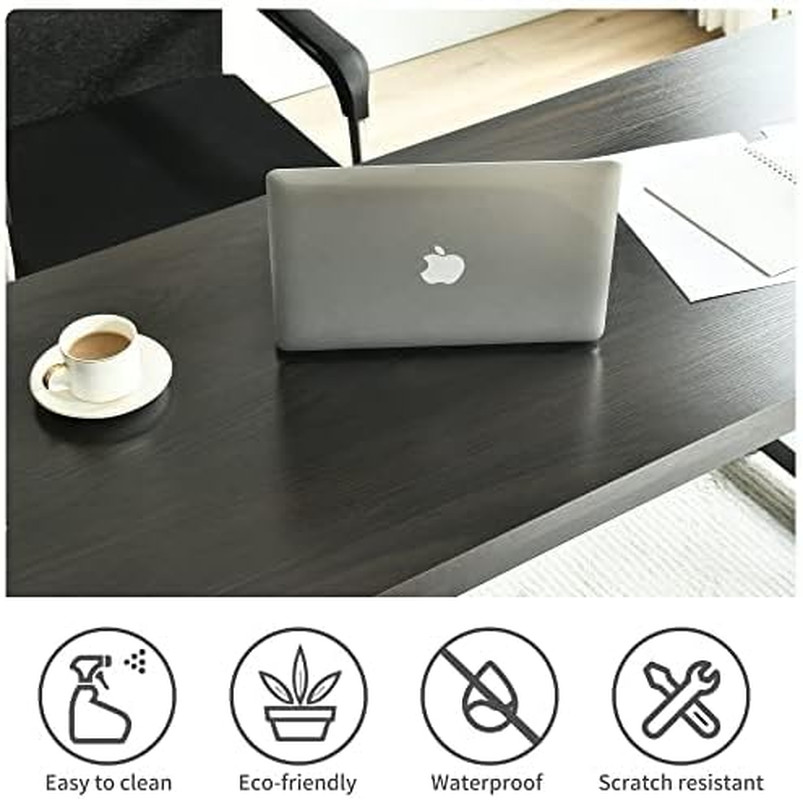 63" Modern Large Computer Desk with Storage & Headphone Hooks - Grey