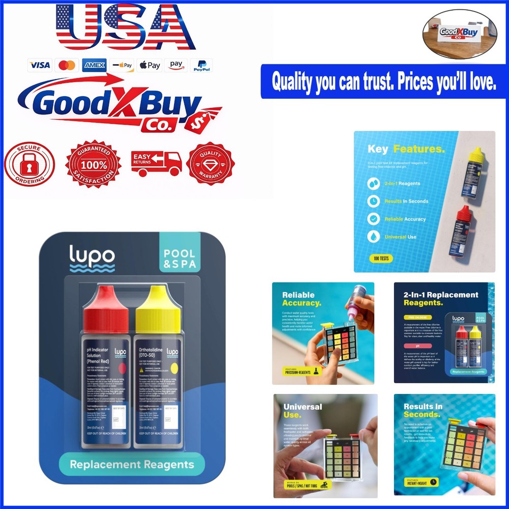 Pool  Kit Reagents for Chlorine & pH Testing | 100 Tests Refill | For Residen...