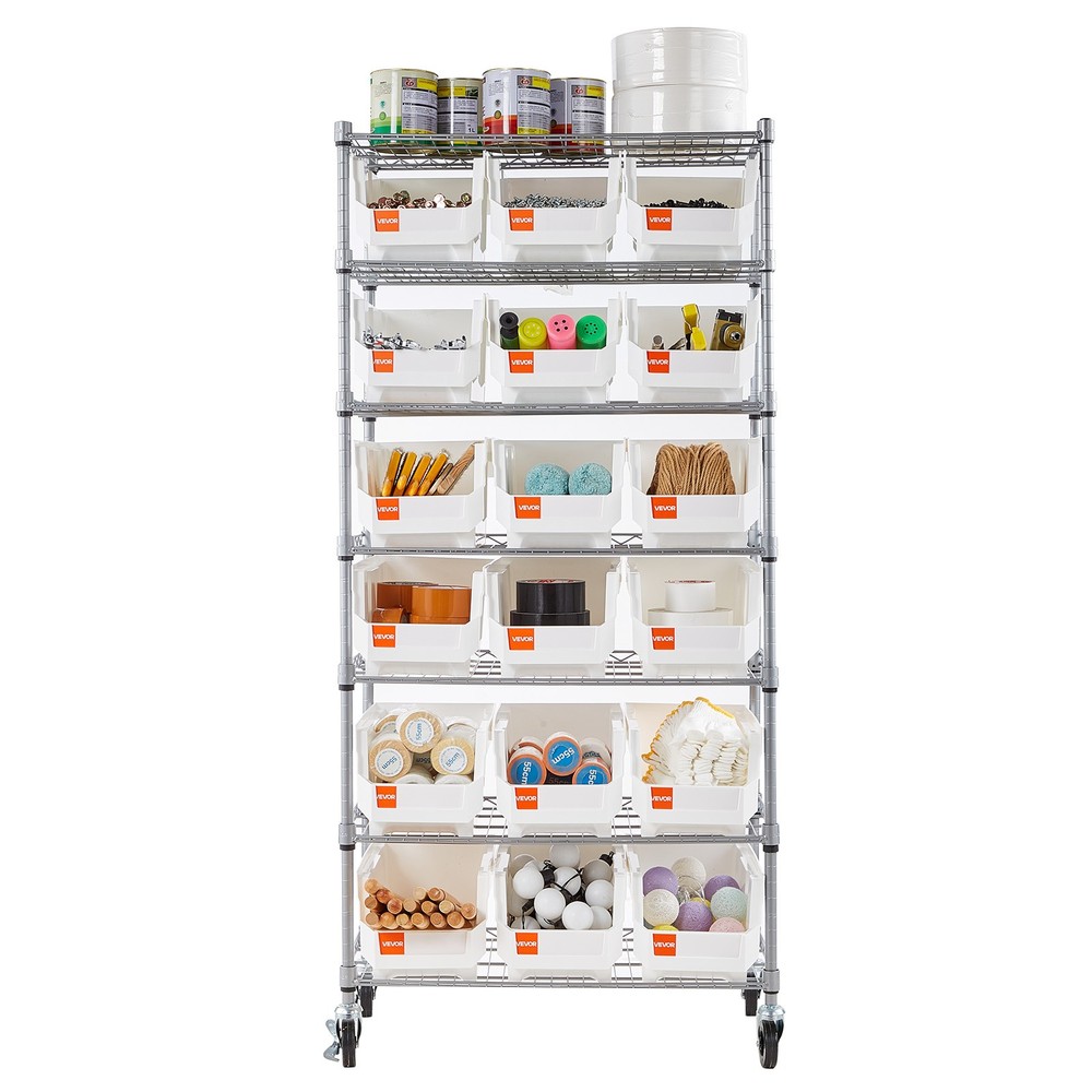 VEVOR Rolling Bin Storage Rack 7-Tier Bin Rack Storage System with 18 Bins