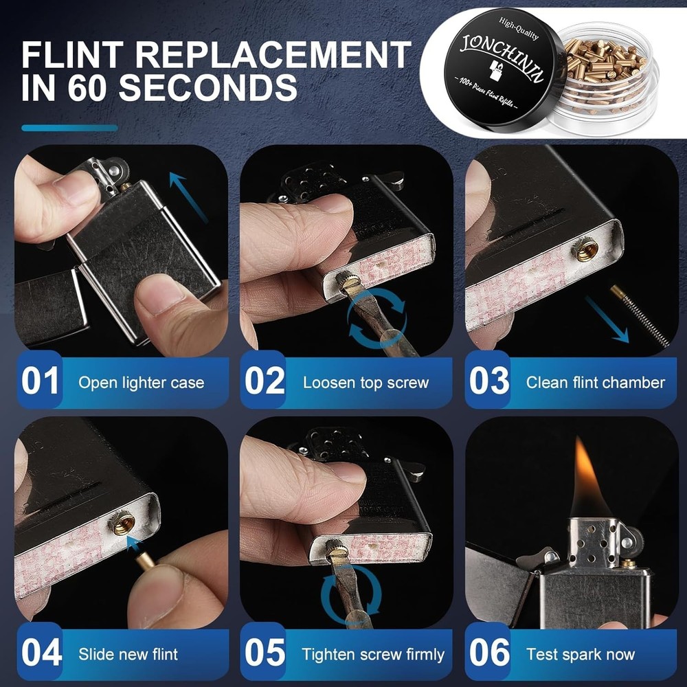 Lighter Flints 100 Pcs, Premium Flint Replacement Refills, Multi-Brand...