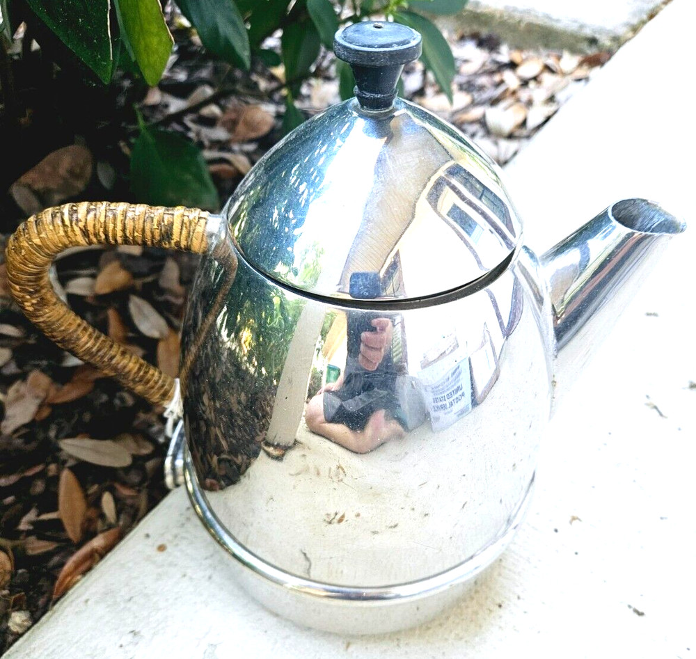 Vintage AEG Silver Metal Tea Kettle Wood Handle Sold as is not tested No cord