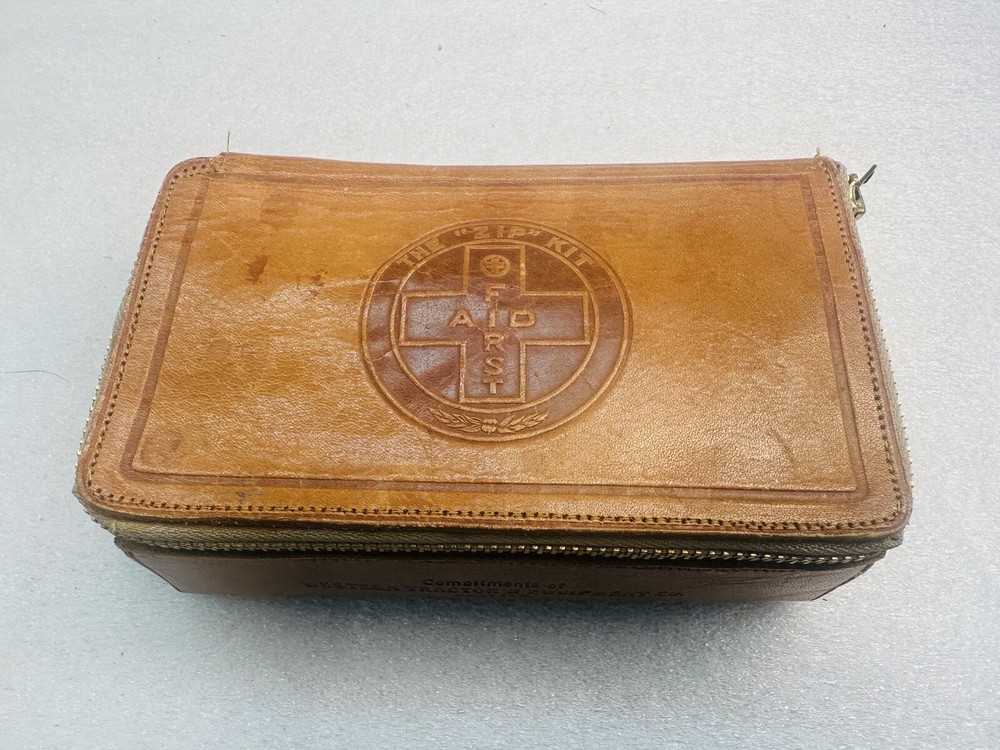 old WESTERN TRACTOR & EQUIPMENT CO Seattle - tooled Leather First Aid ‘Zip’ Kit
