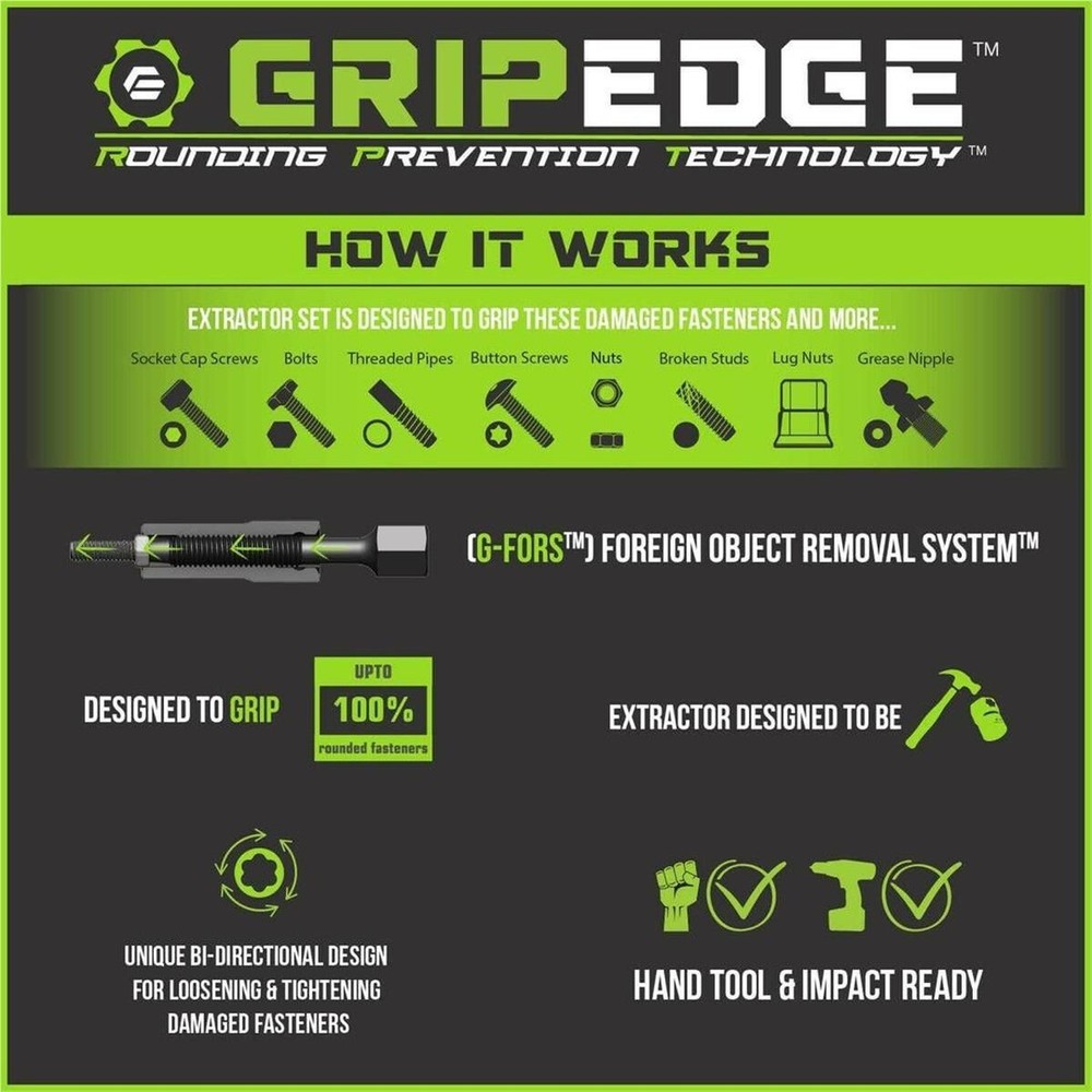Grip Edge Tools XBM10S 10 Piece 3/8" Drive Metric RPT Socket Extractor Set