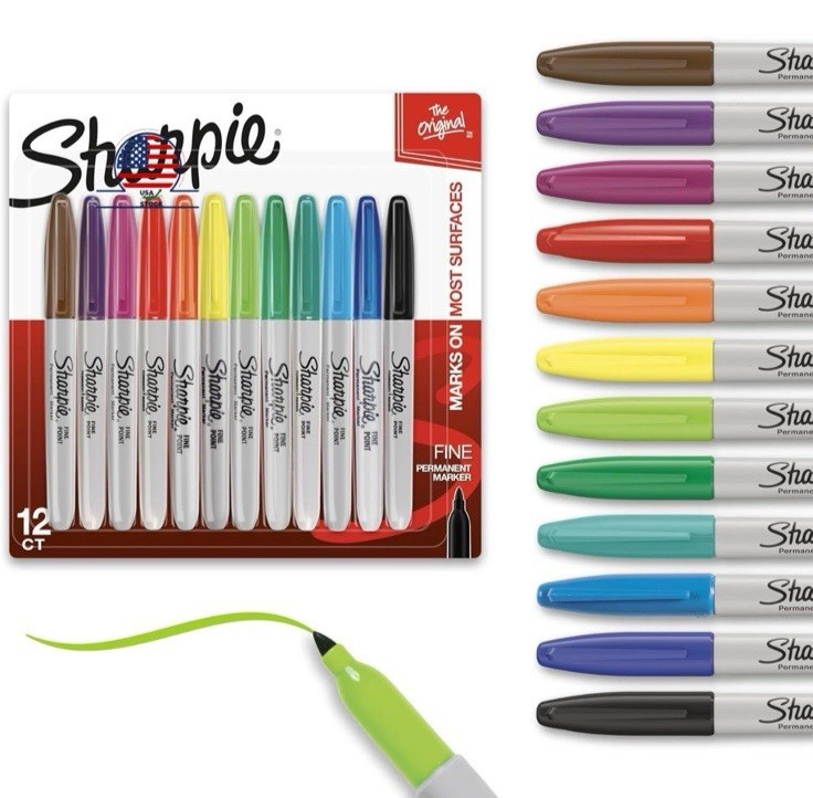 The Original Sharpie 12 Pack Count Fine Point Permanent Markers Assorted Colors!