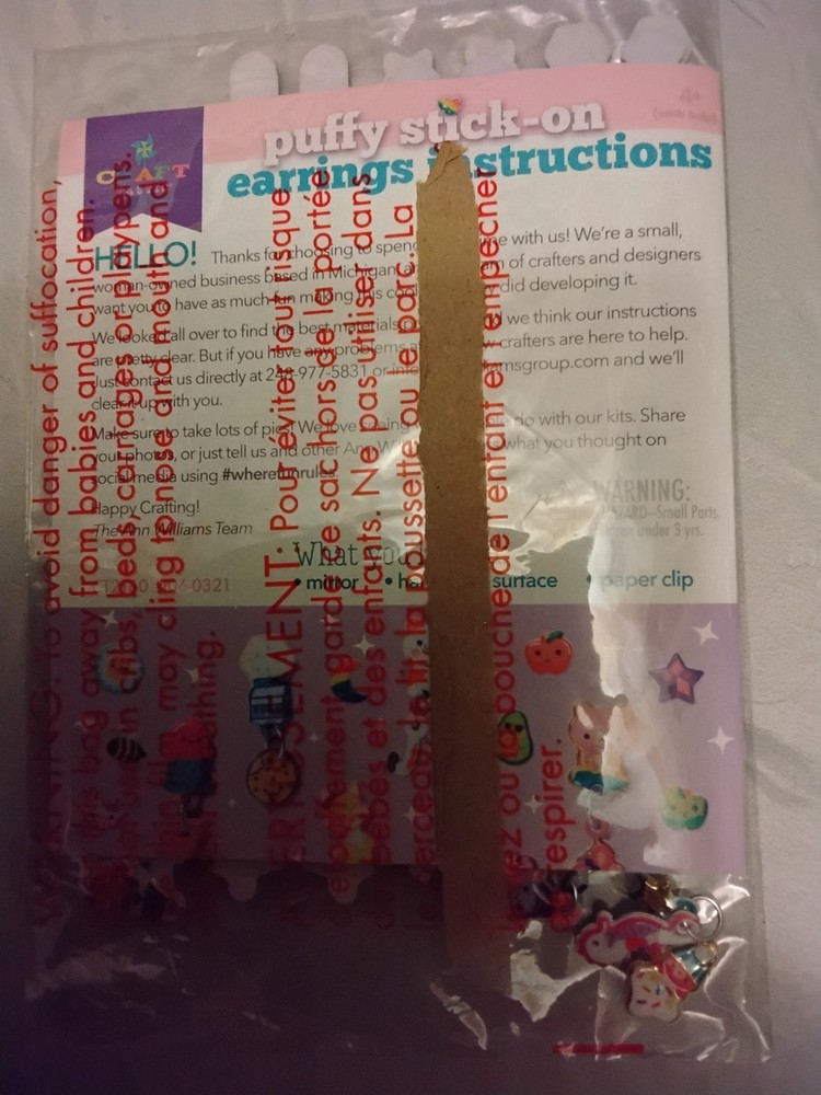 Puff Stick On Earing Kit. Opened. Never Used.