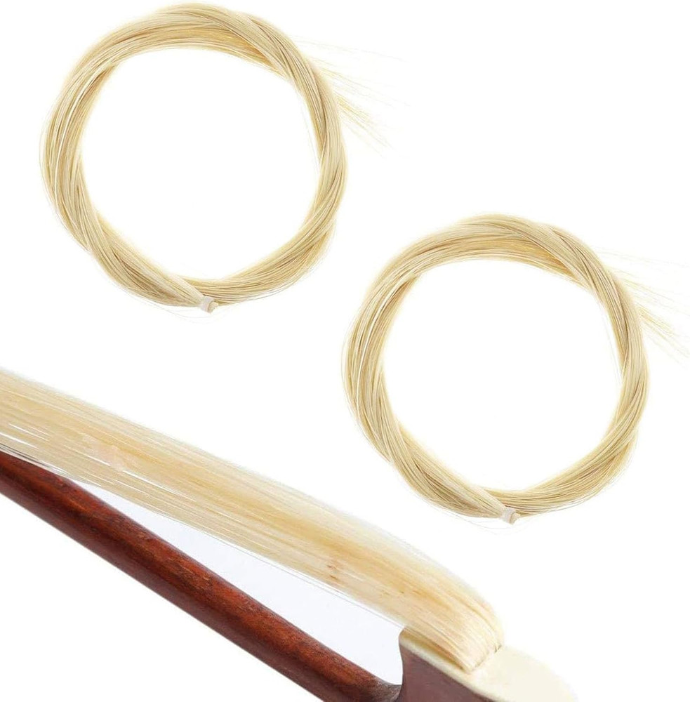 2 Hanks Violin Bow Hair Replacement Kit Include 2Pcs Bow Cork Plugs and 2Pcs Pla