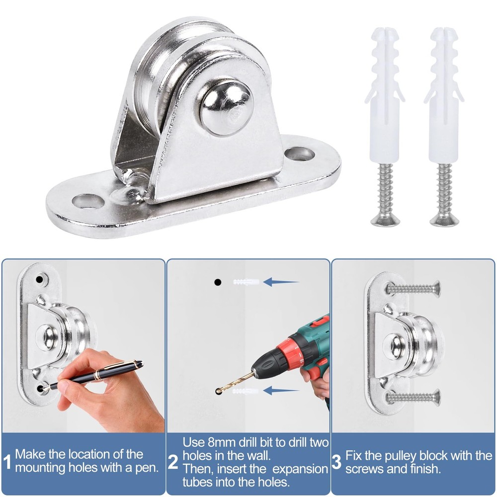 Small Pulley Block 1" Mini Duplex Roller Frictionless Silent 2 Pack