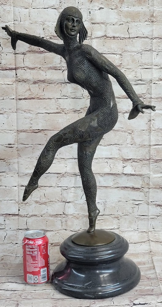 Art Deco Signed Chiparus Dancer Bronze Sculpture Marble Statue Figurine Statue