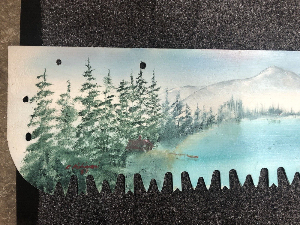 Hand-Painted Saw Blade, Mountain Lake Sunrise