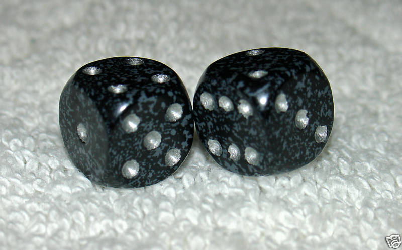 MINI 1/2" BLACK SPECKLED DICE PAIR