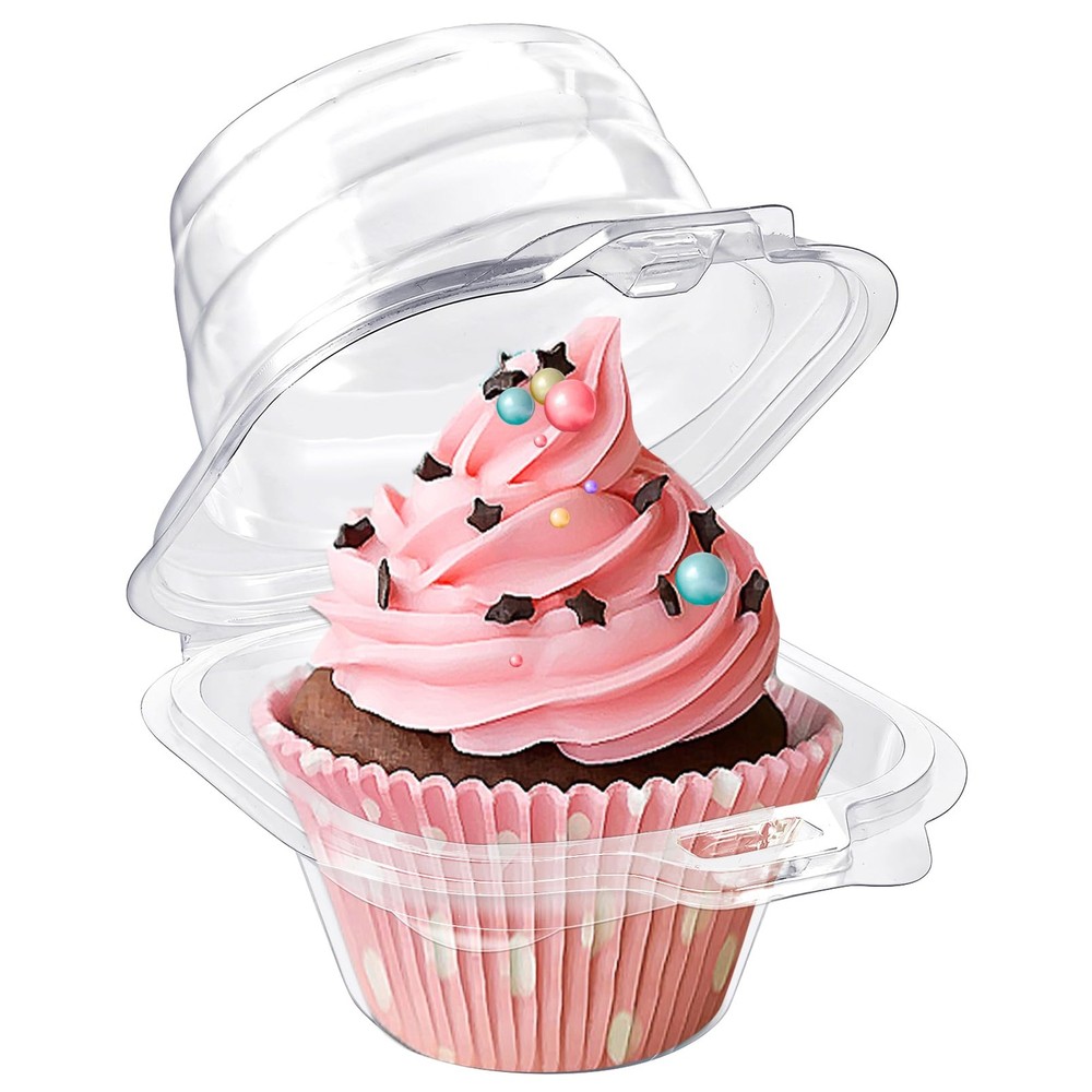 50 Pack Individual Cupcake Containers, Clear Plastic Disposable Cupcake Boxes...