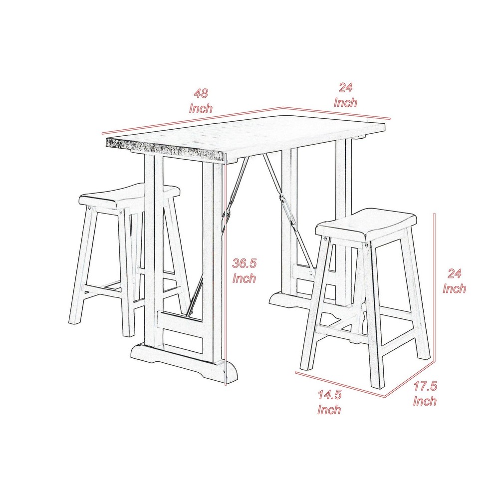 Neil 3 Piece Counter Height Set- 1 Table- 2 Stools- Cherry Brown Solid Wood