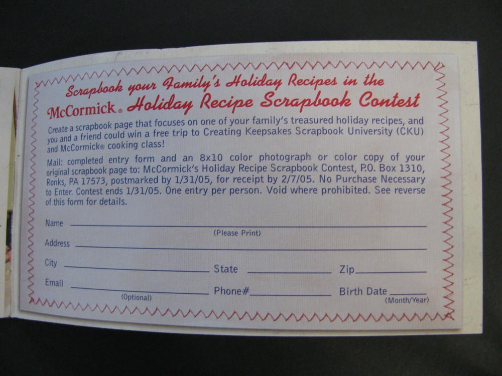 2004 McCormick Recipes & Tips for Creating a Holiday Recipe Scrapbook