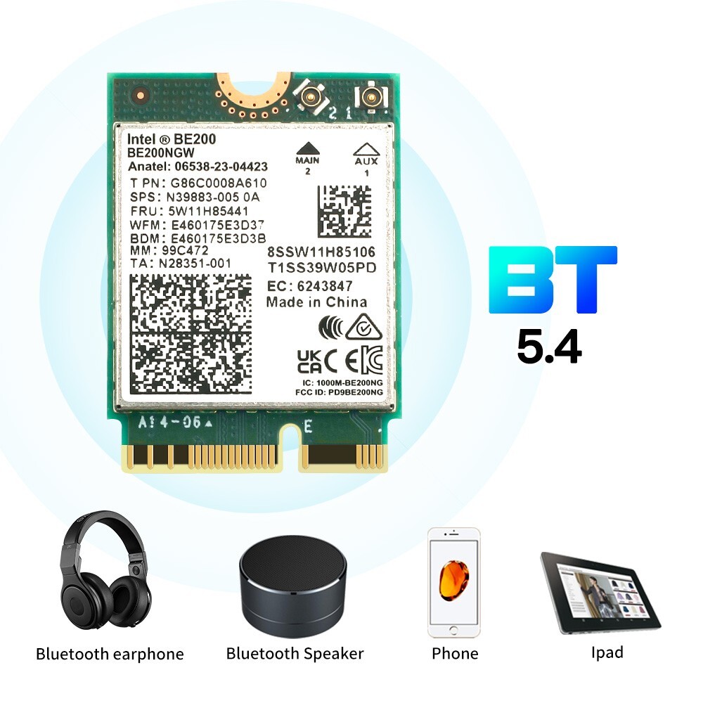 Intel BE200 WiFi 7 M.2 Key E Wireless Card Tri-Band Bluetooth5.4 Network Adapter