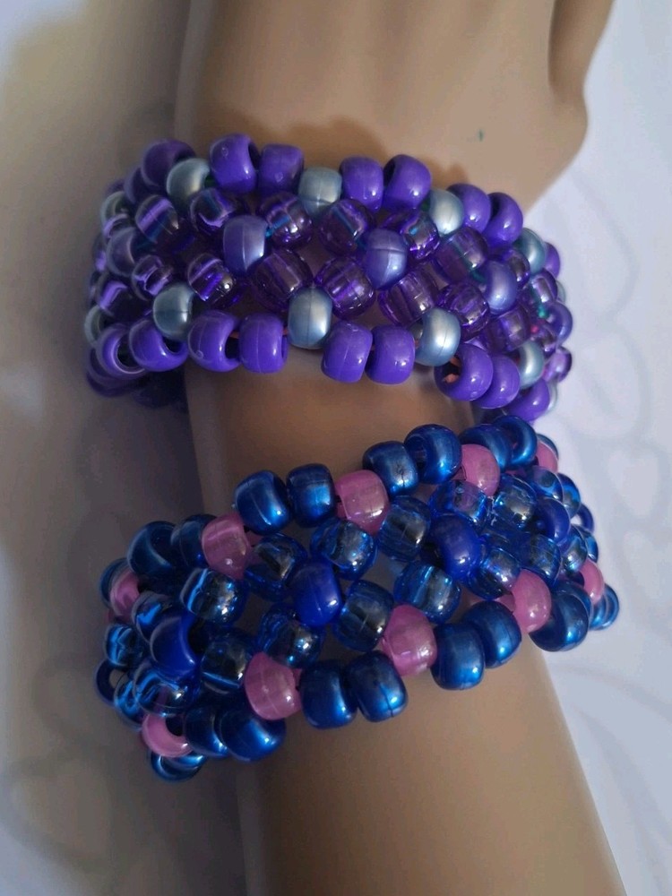 2 Kandi Cuff Pony Bead Bracelets X Base Pattern Kids, Adults Or Gift