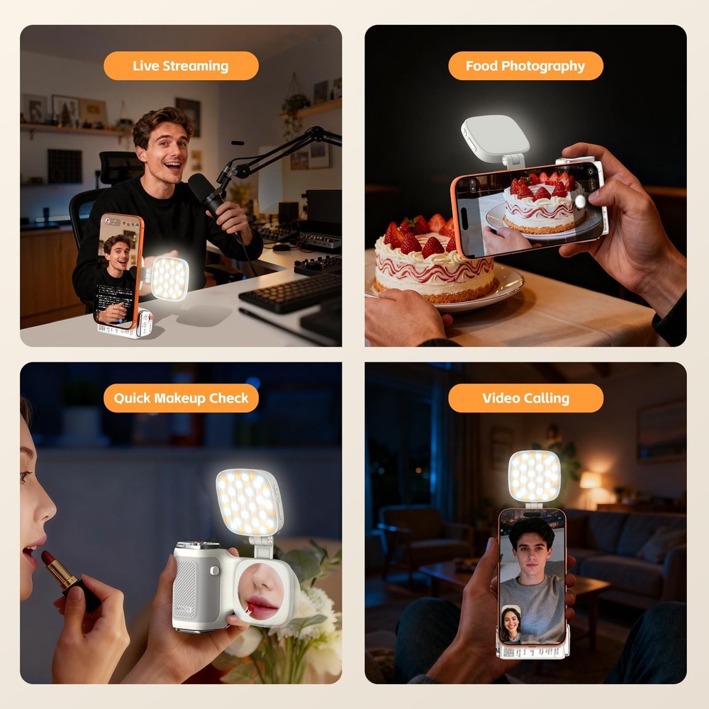 COMITOK iPhone Camera Grip MOCA with Magnet Fill & Light, White