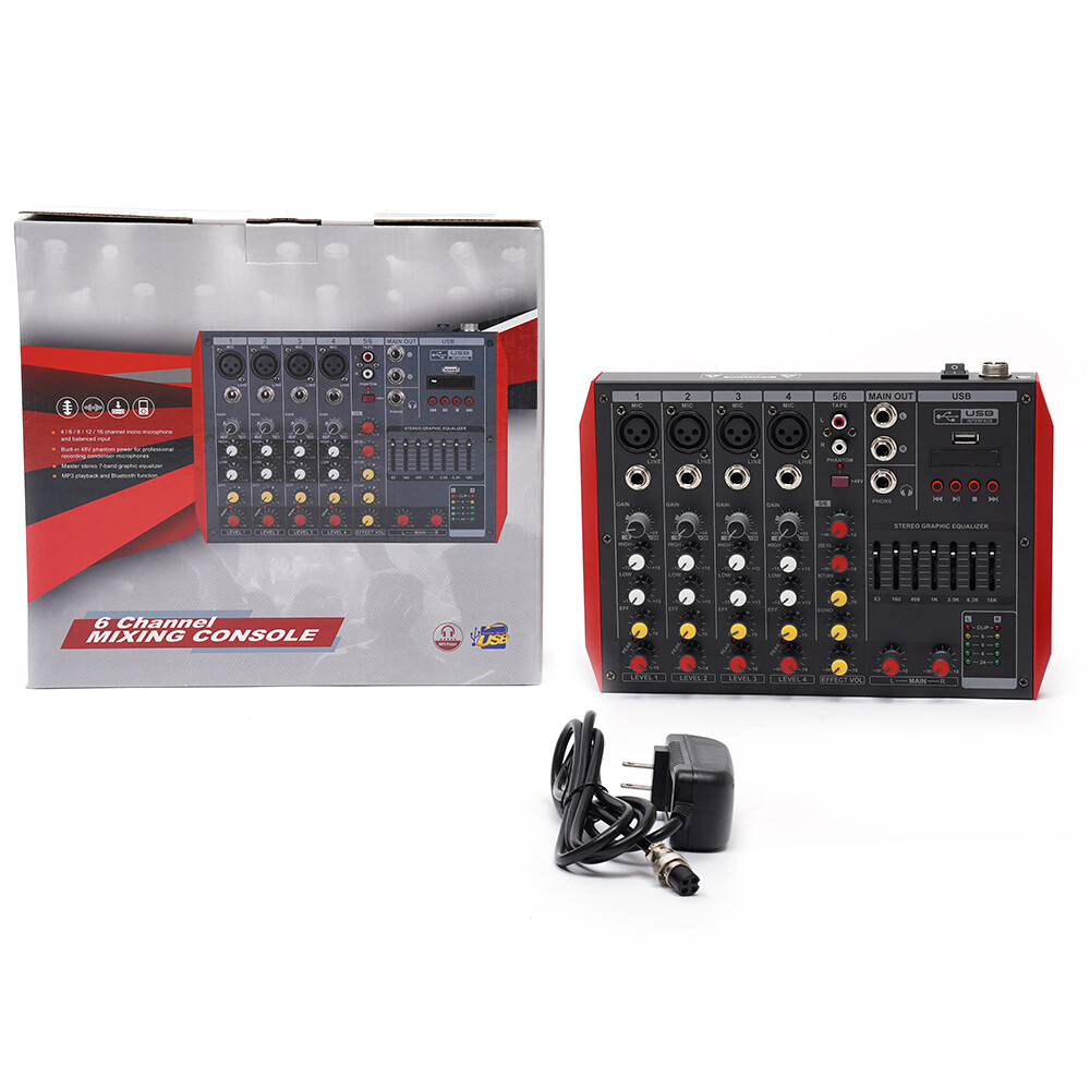 6-Channel Bluetooth Audio Mixer with Digital Effects and Phantom Power