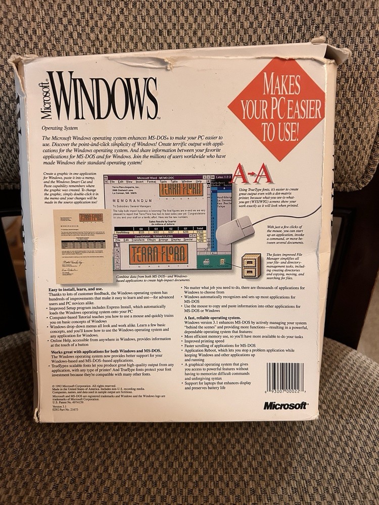 Vintage Microsoft Windows Operating System Version 3.1 on 3.5” Disks - Complete