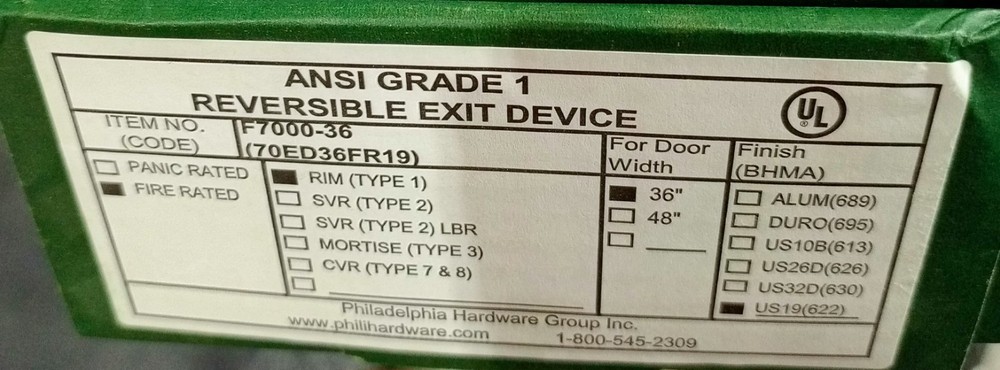 Advantage Exit Device Ansi Grade 1 F7000-36 Fire Rated