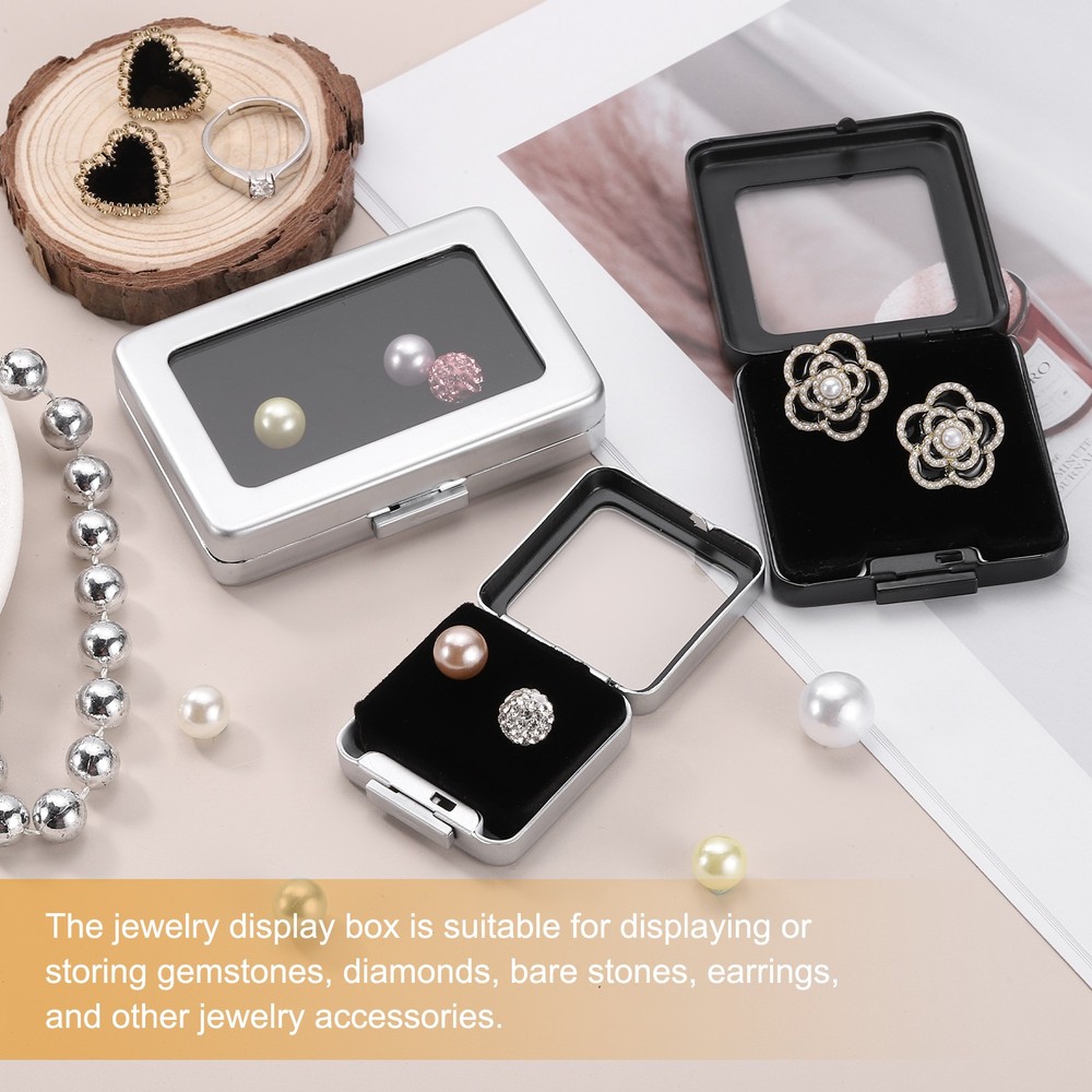 2.2x2.2x0.6 Inch Gemstone Display Box, Diamond Storage Boxes, Black