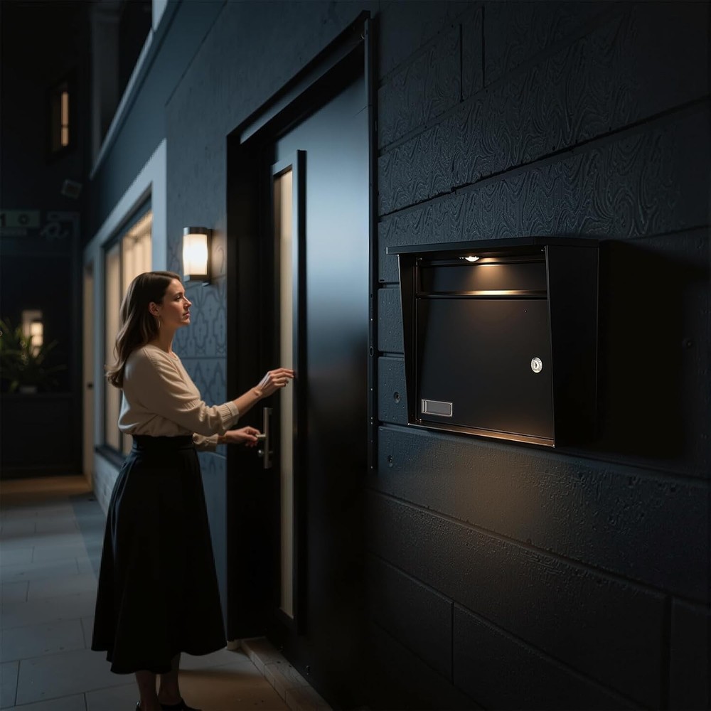 Solar Wall Mount Mailbox for Outside - Auto LED Light at Black&green