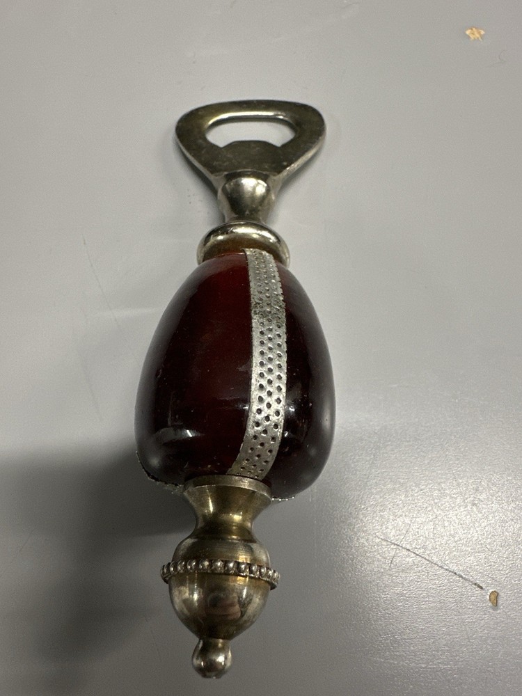 Vintage Glass Handle Bottle Opener Amber Ruby Barware Mid Century