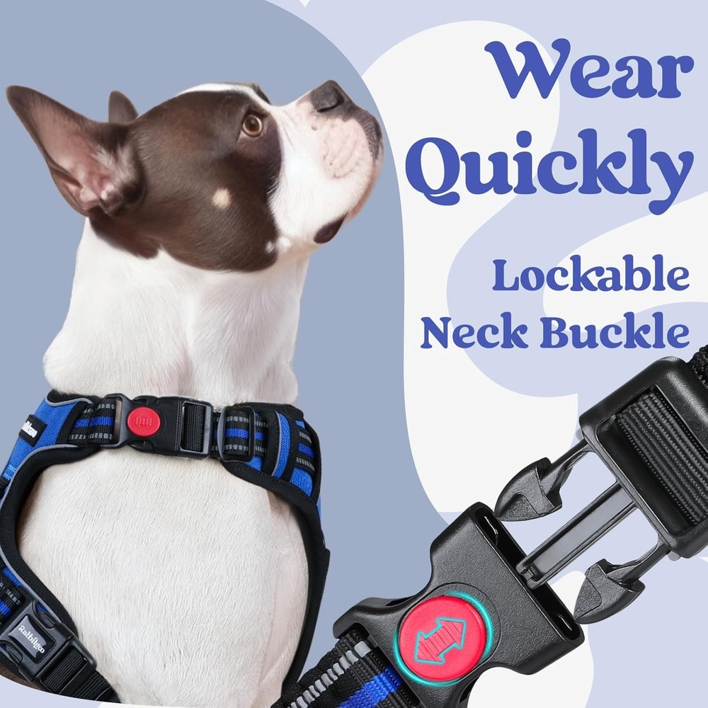 Dog Harness Medium Sized No Pull Pet Harness W/ 3 Buckles Adjustable Soft Padded