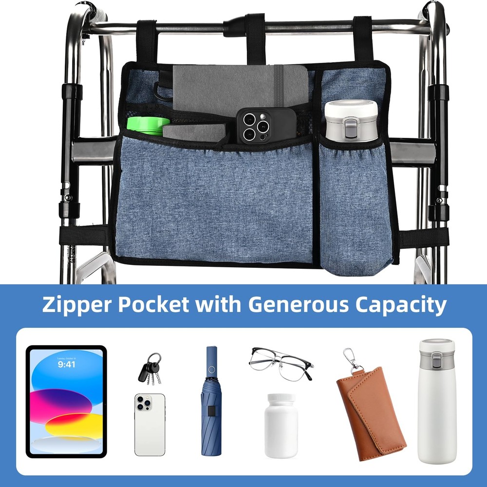 Dark Blue Walker Storage Bag with Cup Holder - Foldable Water Resistant Large...