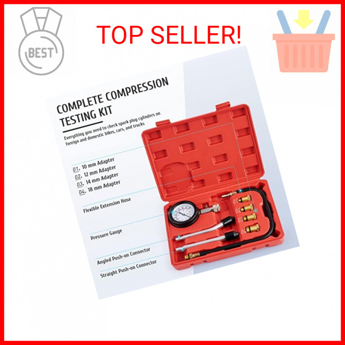 Orion Motor Tech Compression Tester, 8PCS Engine Cylinder Pressure Gauge for Pet