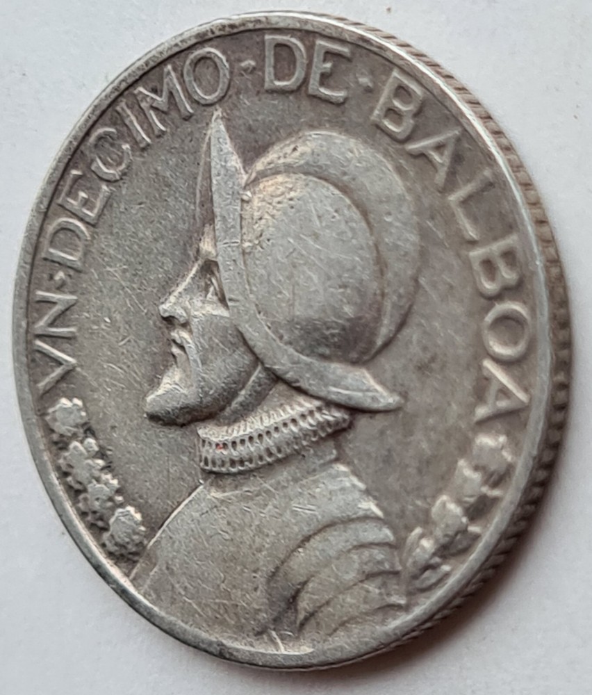 •1933•PANAMA•1/10 BALBOA•SILVER COIN•