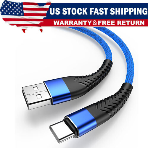 Heavy Duty Braided USB C Type-C Fast Charging Data Sync Charger Cable Long Cord