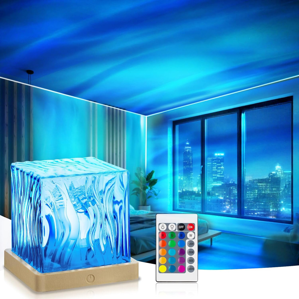 Northern Lights Projector,16 Colors Luminorthe Cube Lamp with Dynamic Wave Effec