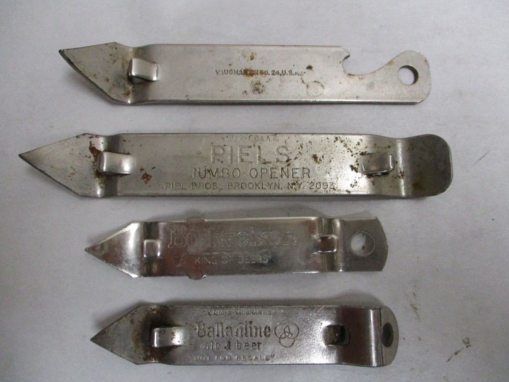 4 Different Beer Can/Bottle Openers Ballantine, Budweiser, Piels, Quick & Easy