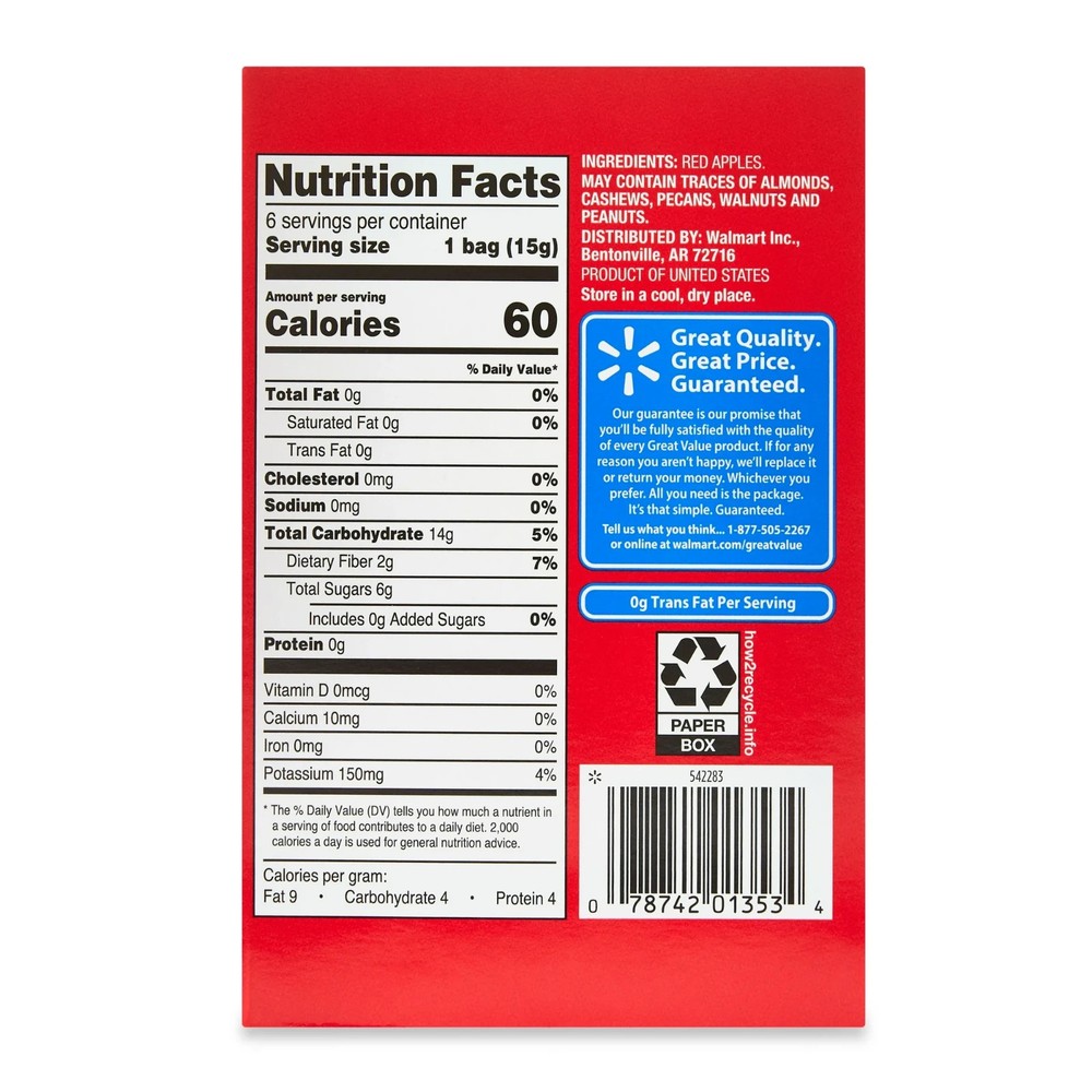Great Value Baked Apple Chips 0.53 oz 6 Count..........