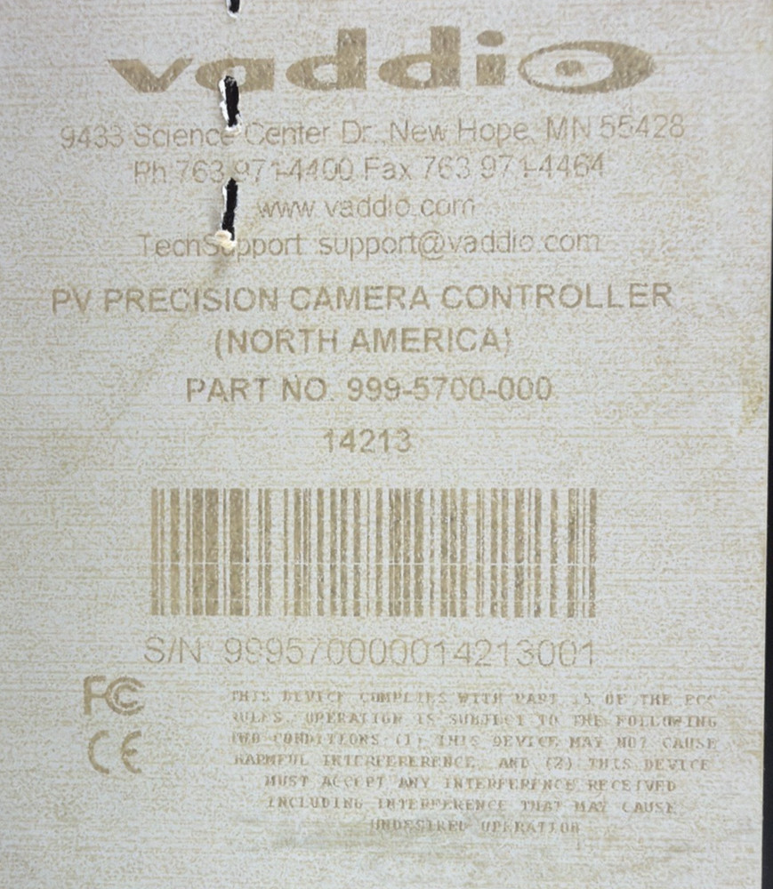Vaddio ProtectionVIEW Precision Camera Controller &PSU 999-5700-000 14213 Tested