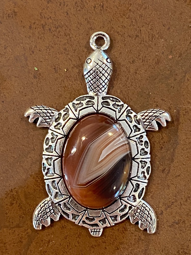 Banded Agate Turtle Pendant