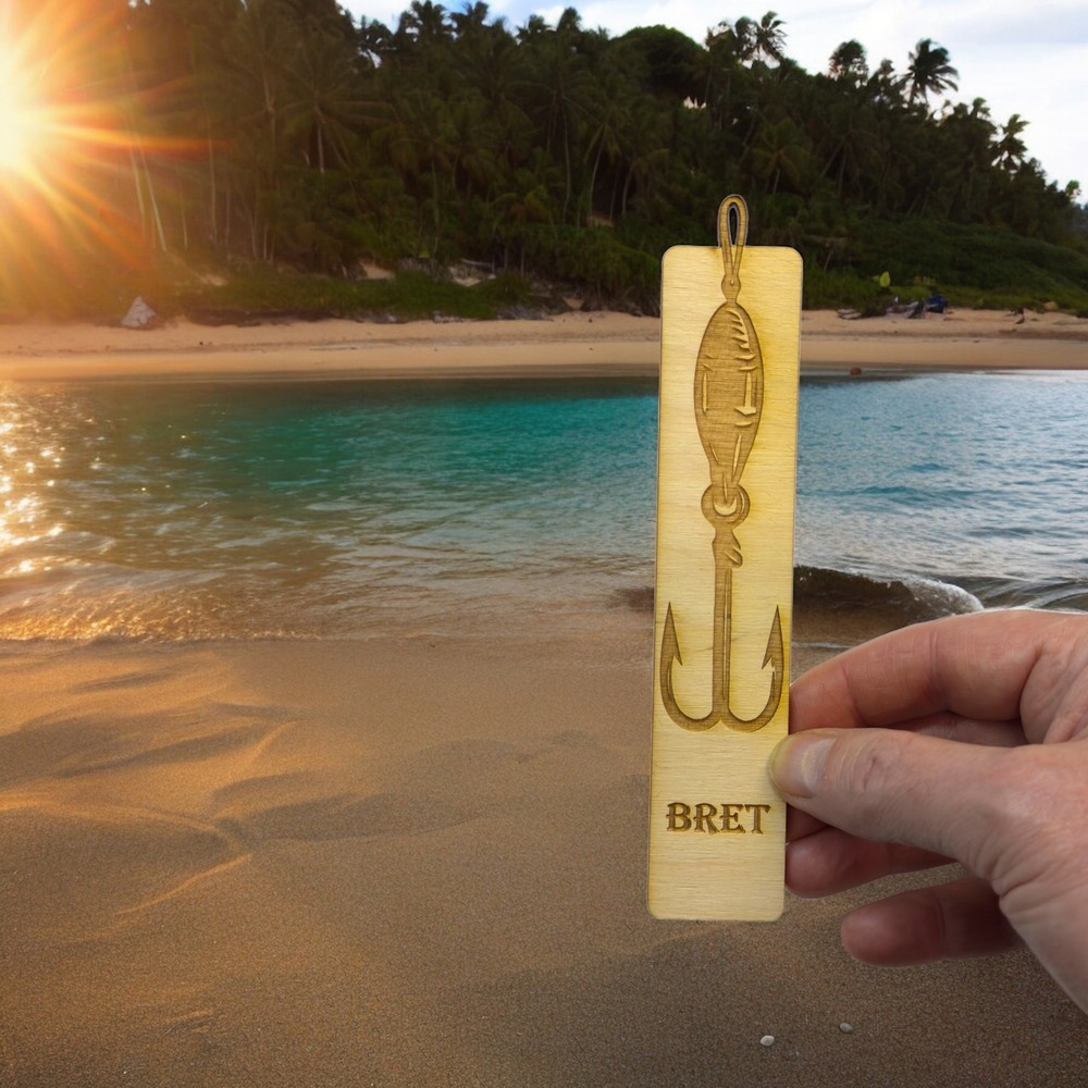 Bookmark - PERSONALIZED Fish Hook - Birch wood