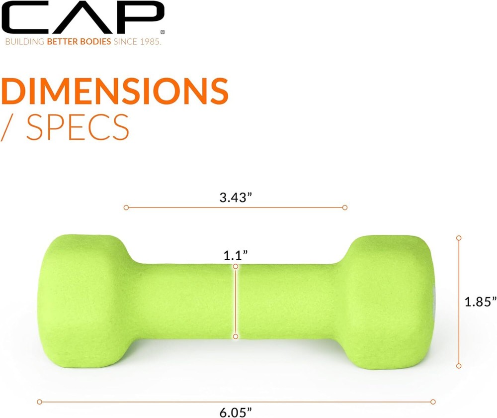 CAP Neoprene Dumbbell Weights, 2 lb Pair, Chartreuse