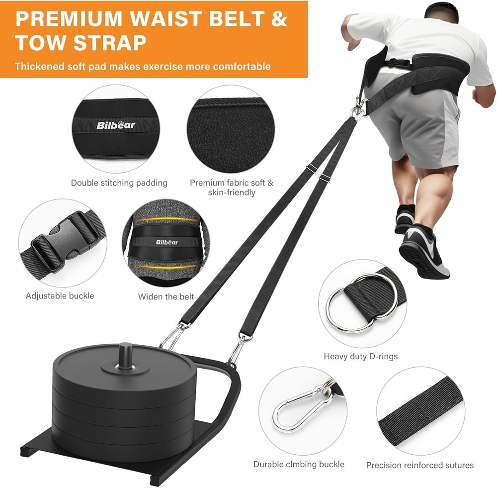Bilbear Sled Pulling Belt,Adjustable Sled Training Waist Belt, Belt for Pulling