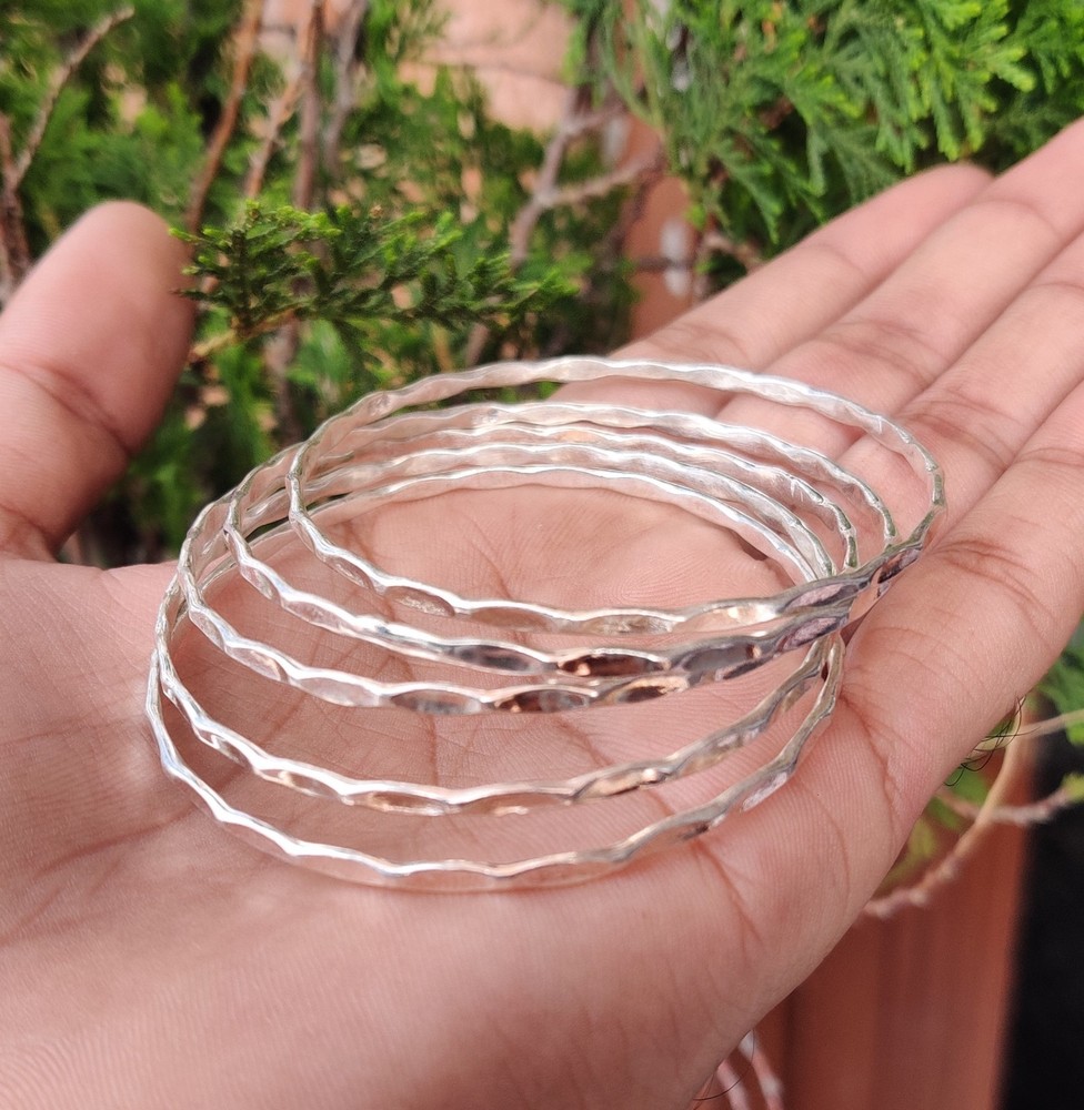 Unique Silver Bangle Set! Amazing Solid 925 Sterling Silver Bangle set! MK*