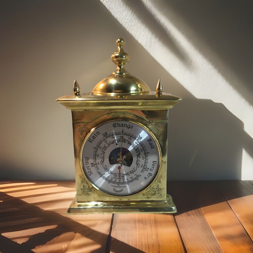 Antique 1940’s Daymaster Solid Brass Regency Style Barometer, Made In Germany