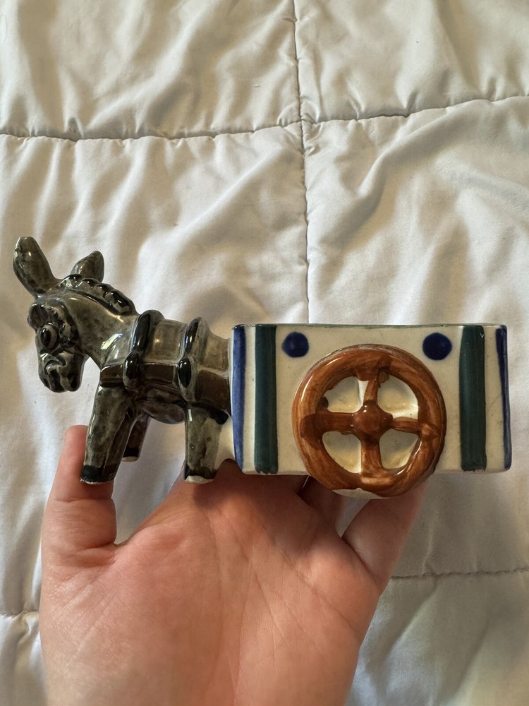 Vintage Donkey Pulling Cart Porcelain Planter