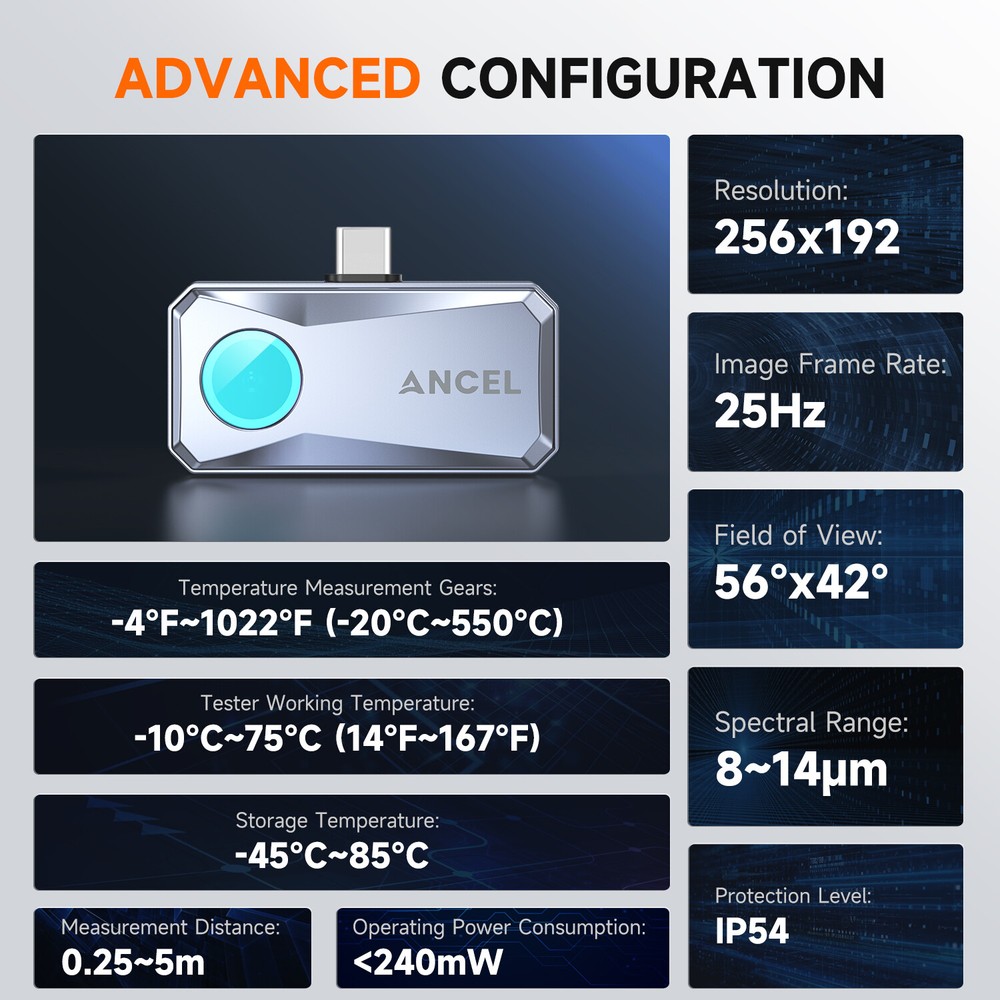 ANCEL Thermal Imaging with 256x192 IR Resolution for Android Phones Type-C USB