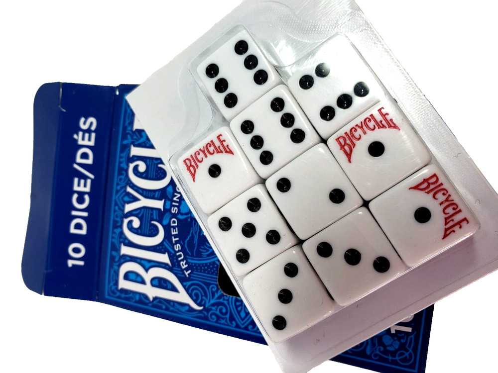 Bicycle 10 Dice Set White Black Pips Replacement Game Dice New