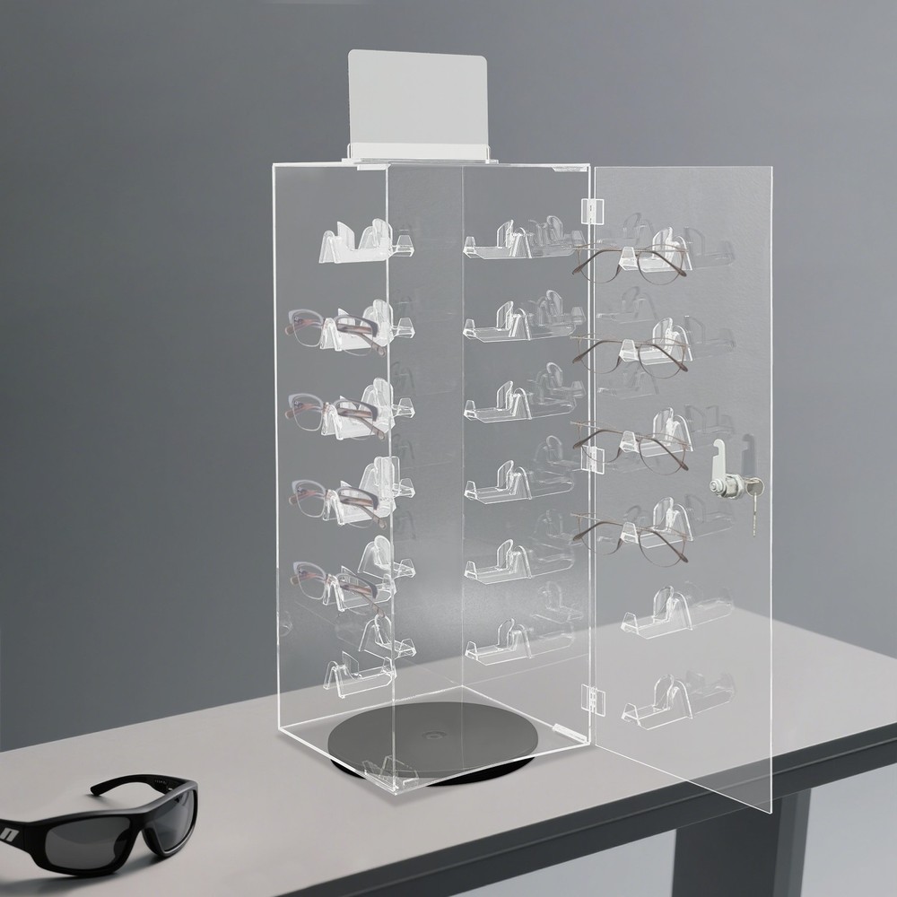 Acrylic Sunglasses Organizer Rotating Lockable Sunglass Display Case Clear