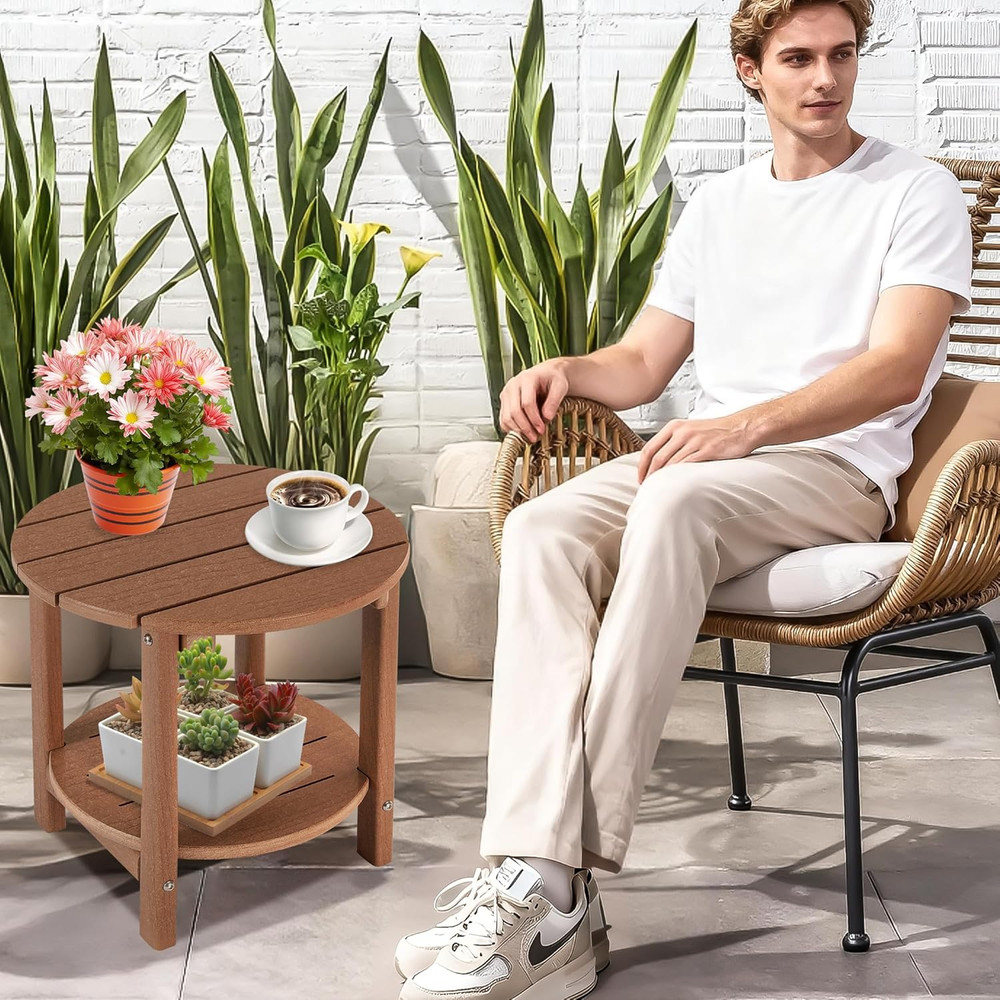 round Adirondack Side Table Double End Table, Outdoor Side Tables for Patio, Bac