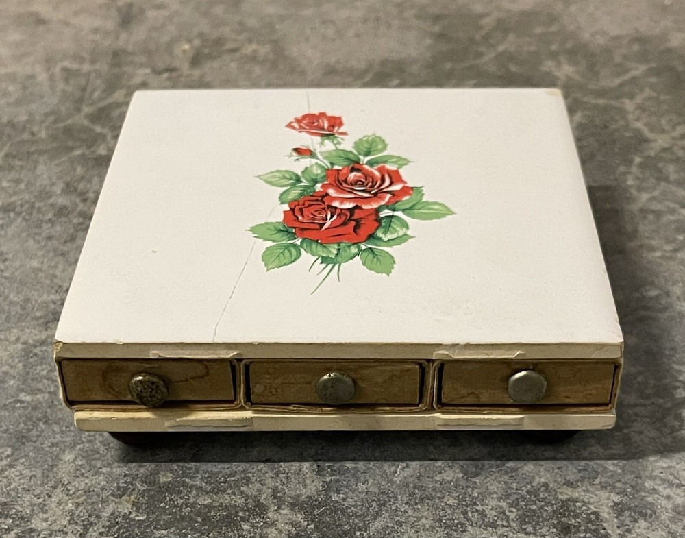 Vintage Square Roses Ceramic Tile Match Holder Box