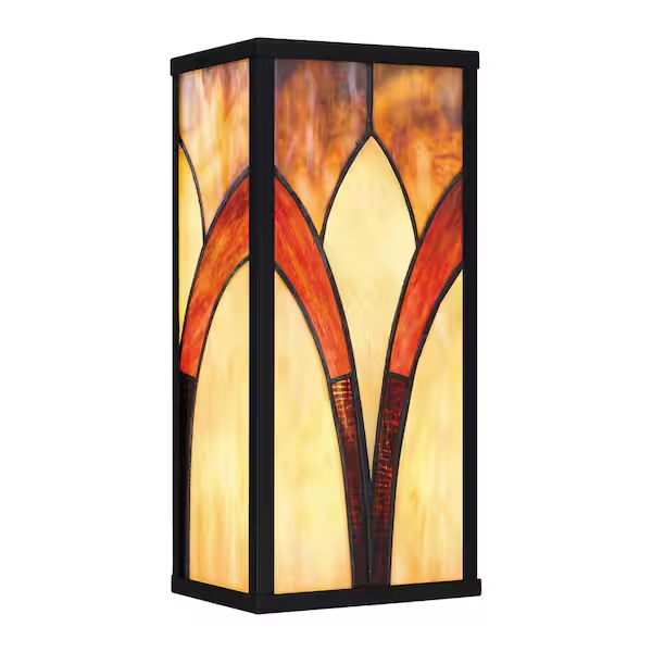 Tiffany Glass Shade Rectangular Backplate 1-Light Outdoor Wall Sconce Lantern